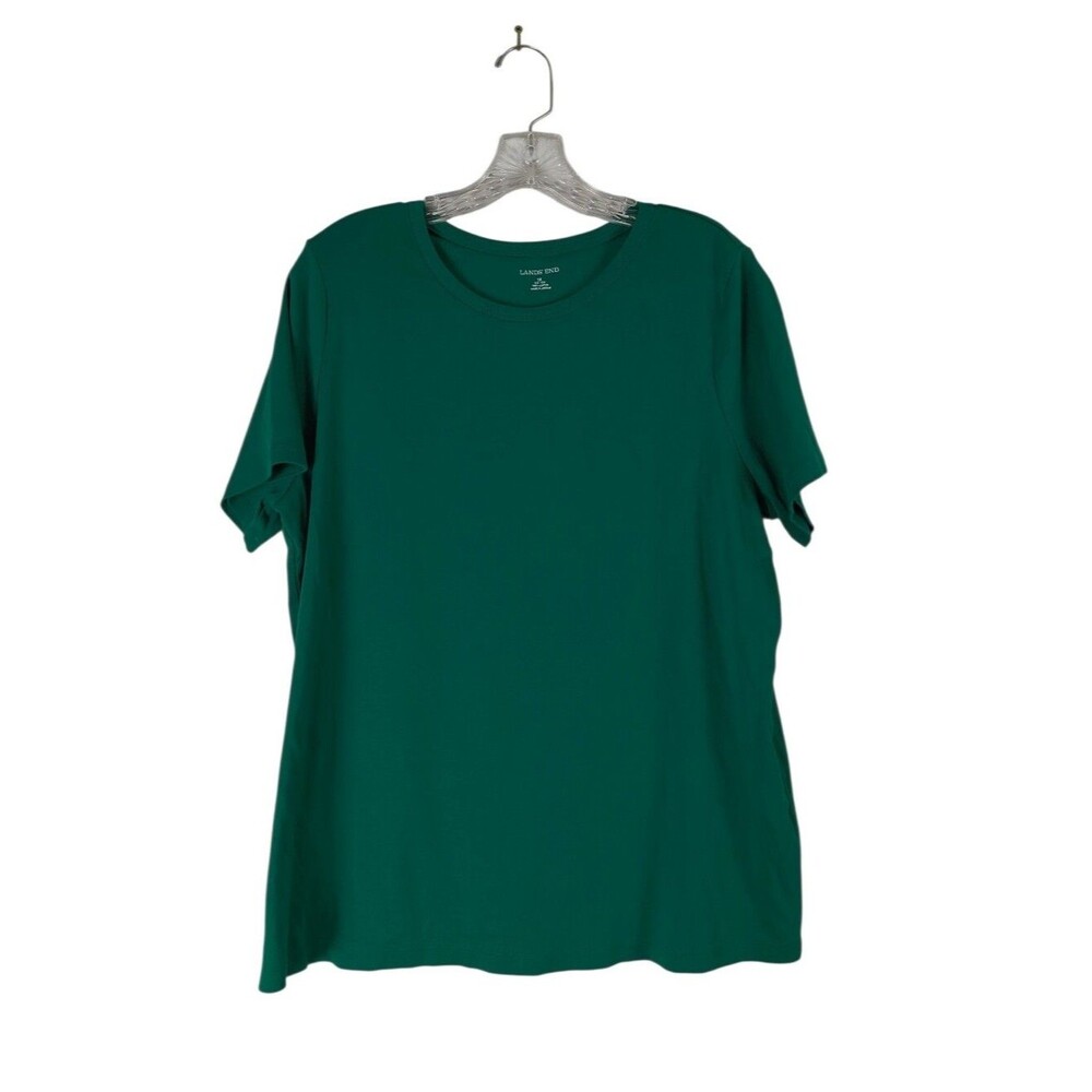 Lands' End T Shirt Women's 1X Green Crewneck Short Sleeve 100% Cotton Solid Tee